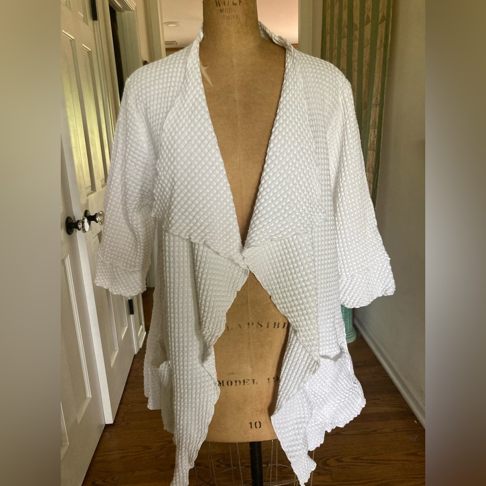 NWT FOCUS Waffle Swing Cardigan Jacket 100% preshrunk Cotton WHITE COASTAL MED